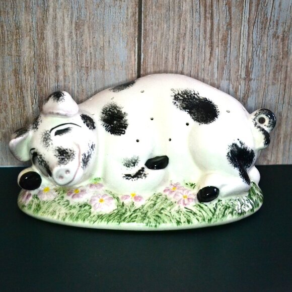 Vintage MCM White And Black Pig Figure Toothpick Party Fork Holder Ceramic - Picture 2 of 9